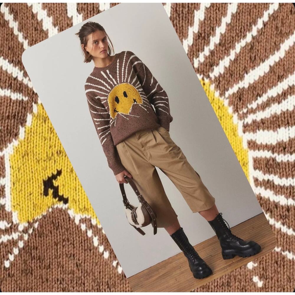 Market × Smiley "Sunrise" Knit Sweater 
Crew Neck-Acorn-Unisex-Large NWT